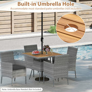 Costway - 5 Pieces PE Wicker Patio Dining Set Outdoor Acacia Wood Table and Chairs-Black
