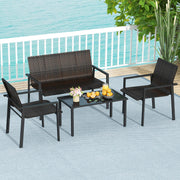 Costway - 4 Pieces Patio Furniture Set with Heavy Duty Galvanized Metal Frame-Brown