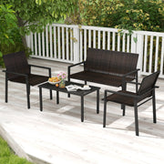 Costway - 4 Pieces Patio Furniture Set with Heavy Duty Galvanized Metal Frame-Brown