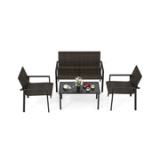Costway - 4 Pieces Patio Furniture Set with Heavy Duty Galvanized Metal Frame-Brown
