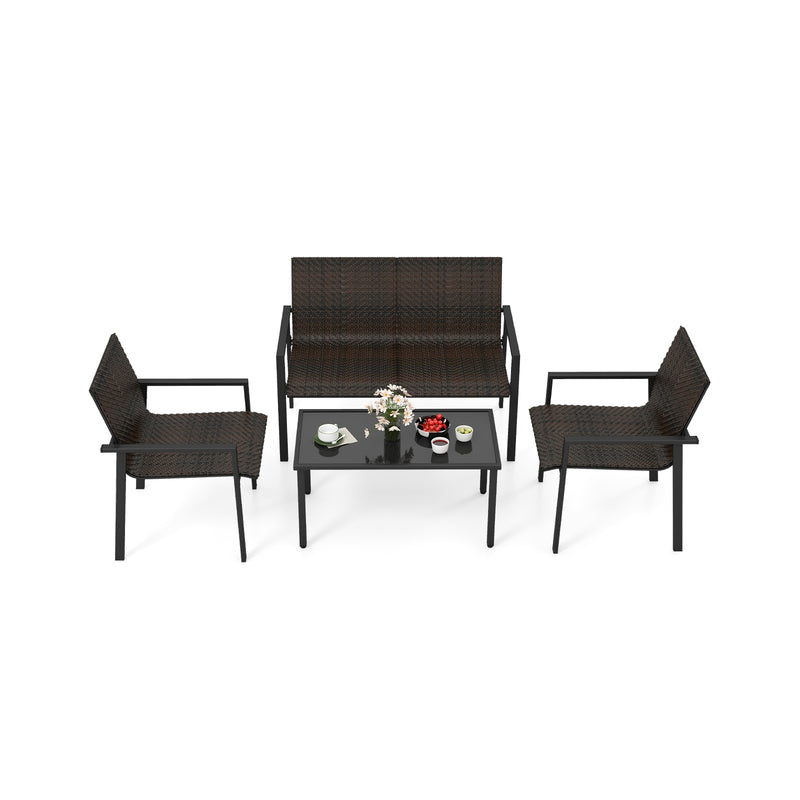 Costway - 4 Pieces Patio Furniture Set with Heavy Duty Galvanized Metal Frame-Brown