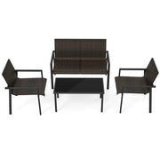 Costway - 4 Pieces Patio Furniture Set with Heavy Duty Galvanized Metal Frame-Brown