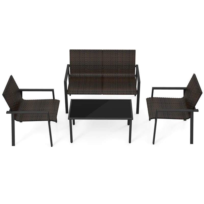 Costway - 4 Pieces Patio Furniture Set with Heavy Duty Galvanized Metal Frame-Brown