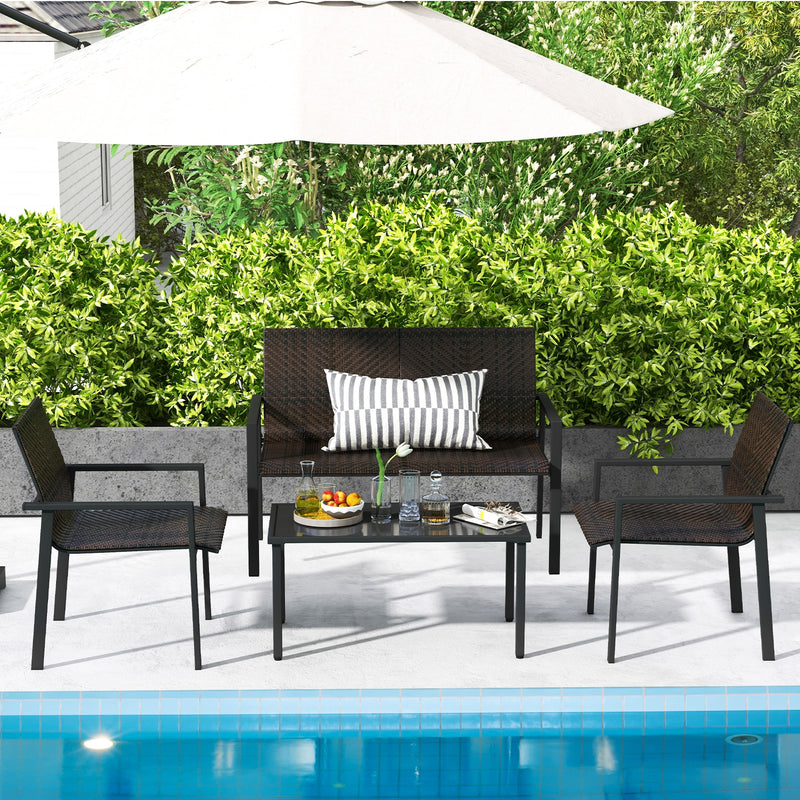 Costway - 4 Pieces Patio Furniture Set with Heavy Duty Galvanized Metal Frame-Brown