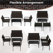 Costway - 4 Pieces Patio Furniture Set with Heavy Duty Galvanized Metal Frame-Brown