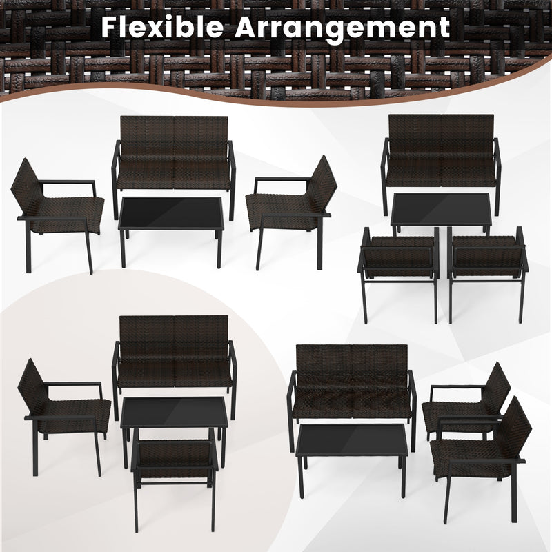 Costway - 4 Pieces Patio Furniture Set with Heavy Duty Galvanized Metal Frame-Brown
