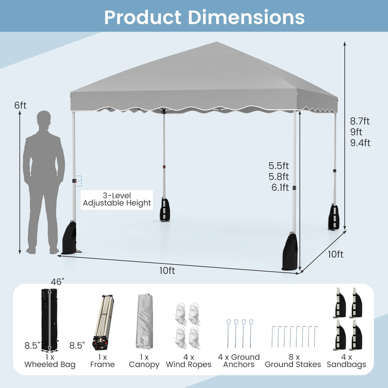 Costway - Foldable 10 X 10 Feet Pop up Canopy Tent with Wheeled Bag-Gray
