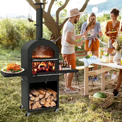 Costway - Outdoor Pizza Oven with Protective Cover and Grill Racks and Built-in Thermometer