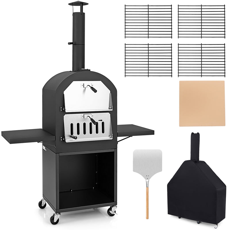 Costway - Outdoor Pizza Oven with Protective Cover and Grill Racks and Built-in Thermometer