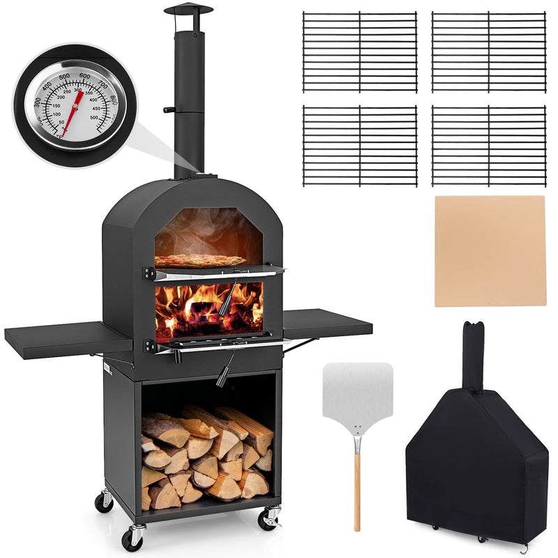 Costway - Outdoor Pizza Oven with Protective Cover and Grill Racks and Built-in Thermometer