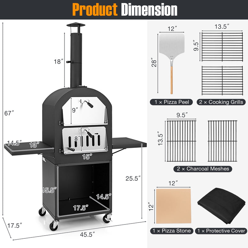 Costway - Outdoor Pizza Oven with Protective Cover and Grill Racks and Built-in Thermometer
