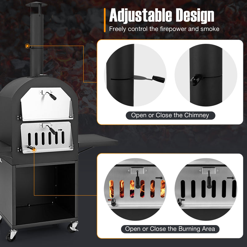 Costway - Outdoor Pizza Oven with Protective Cover and Grill Racks and Built-in Thermometer