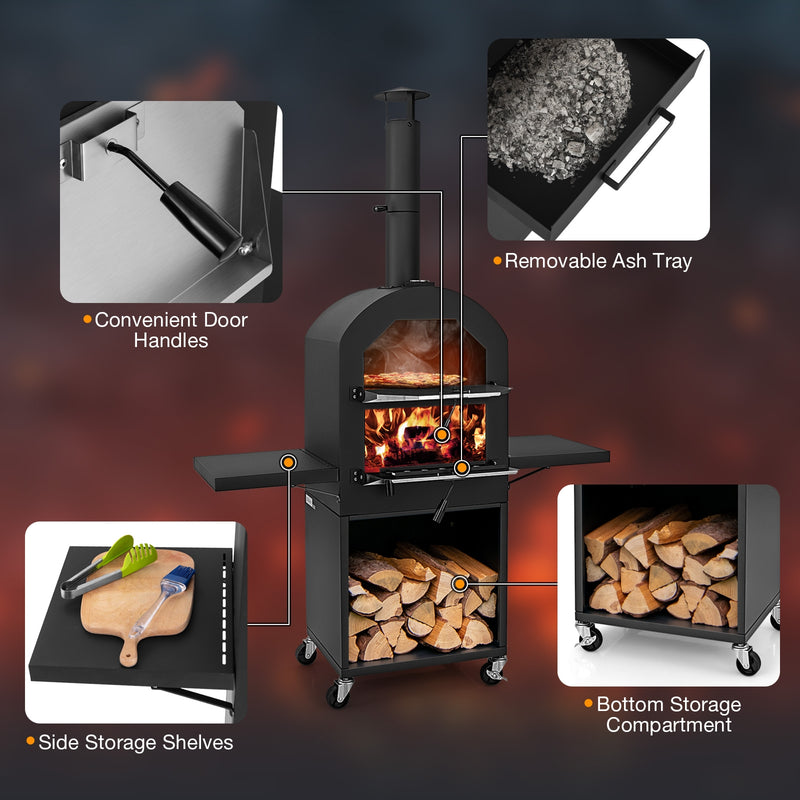 Costway - Outdoor Pizza Oven with Protective Cover and Grill Racks and Built-in Thermometer