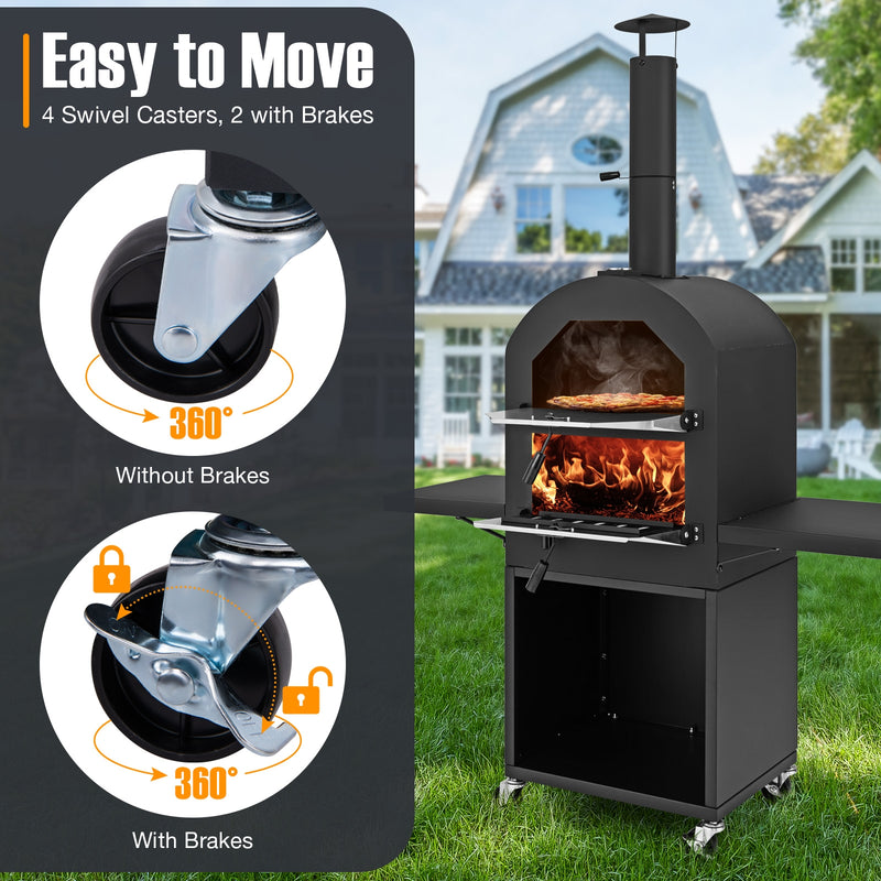 Costway - Outdoor Pizza Oven with Protective Cover and Grill Racks and Built-in Thermometer