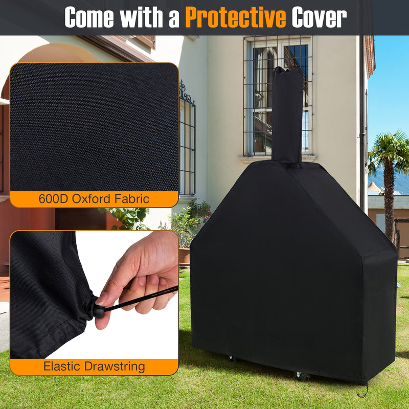 Costway - Outdoor Pizza Oven with Protective Cover and Grill Racks and Built-in Thermometer
