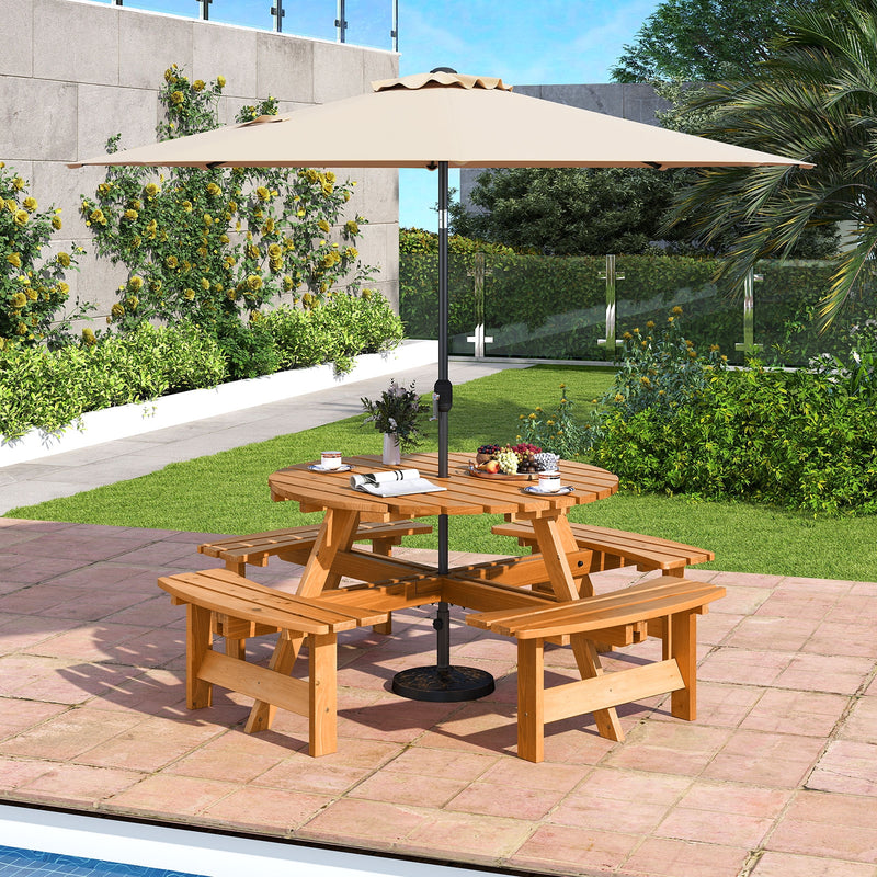 Costway - 8-Person Round Picnic Table Set Circular Patio Dining Camping Table with Benches-Yellow