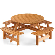 Costway - 8-Person Round Picnic Table Set Circular Patio Dining Camping Table with Benches-Yellow