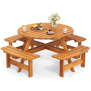 Costway - 8-Person Round Picnic Table Set Circular Patio Dining Camping Table with Benches-Yellow
