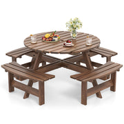 Costway - 8-Person Round Picnic Table Set Circular Patio Dining Camping Table with Benches-Brown