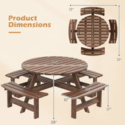 Costway - 8-Person Round Picnic Table Set Circular Patio Dining Camping Table with Benches-Brown