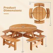 Costway - 8-Person Round Picnic Table Set Circular Patio Dining Camping Table with Benches-Yellow
