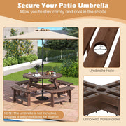 Costway - 8-Person Round Picnic Table Set Circular Patio Dining Camping Table with Benches-Brown