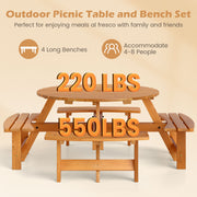 Costway - 8-Person Round Picnic Table Set Circular Patio Dining Camping Table with Benches-Yellow