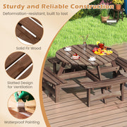 Costway - 8-Person Round Picnic Table Set Circular Patio Dining Camping Table with Benches-Brown