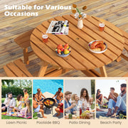 Costway - 8-Person Round Picnic Table Set Circular Patio Dining Camping Table with Benches-Yellow