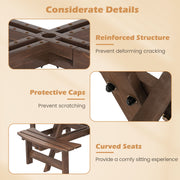 Costway - 8-Person Round Picnic Table Set Circular Patio Dining Camping Table with Benches-Brown