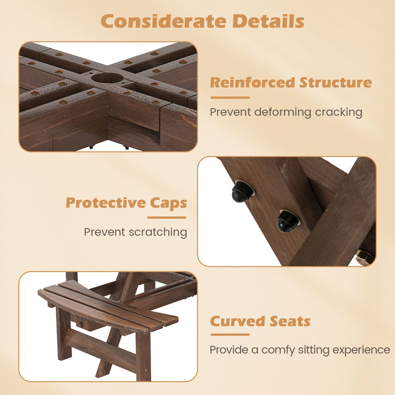 Costway - 8-Person Round Picnic Table Set Circular Patio Dining Camping Table with Benches-Brown