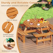 Costway - 8-Person Round Picnic Table Set Circular Patio Dining Camping Table with Benches-Yellow