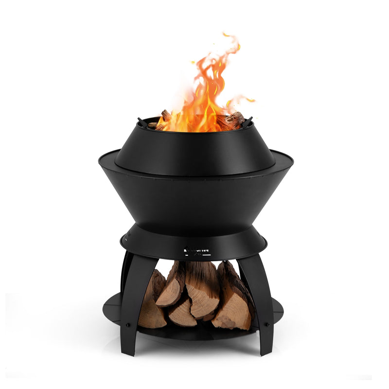 Costway - 20 Inch Patio Fire Pit Metal Camping Fire Bowl with Pot Holder and Storage Shelf-Black