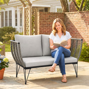 Outsunny - Outdoor Couch Patio Sofa with Cushions, 2 Seater Patio Furniture Loveseat with Galvanized Steel Frame, Light Grey
