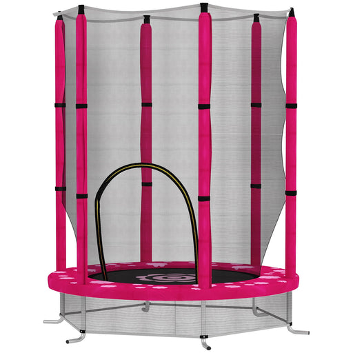 Qaba 55" Toddler Trampoline with Safety Enclosure Net, for Indoor Outdoor Use, Ages 3-6 Years, Pink