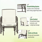 Outsunny - 3 Piece Patio Glider Set Outdoor Gliders with Breathable Mesh Seat, Glass Top Table for Garden, Yard, Cream White