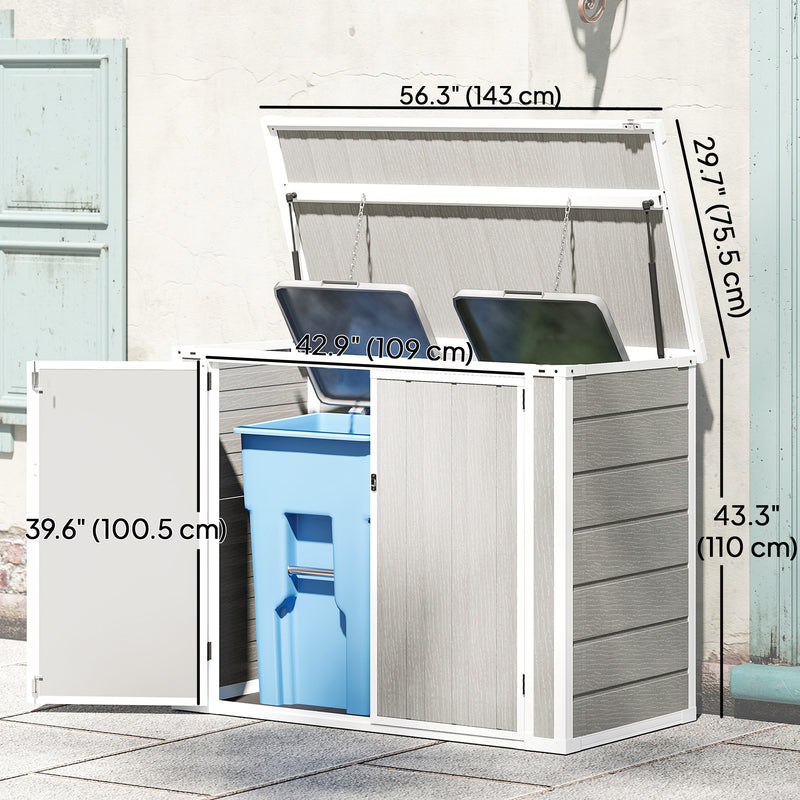41 Cu. Ft. Outdoor Storage Shed, Outdoor Horizontal Trash Can Storage with Chain Lid, Lockable Storage Box, Light Grey