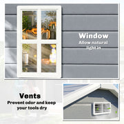 6x4.5FT Plastic Shed, Lockable Garden Tool Storage House with Double Doors and Vent, Grey
