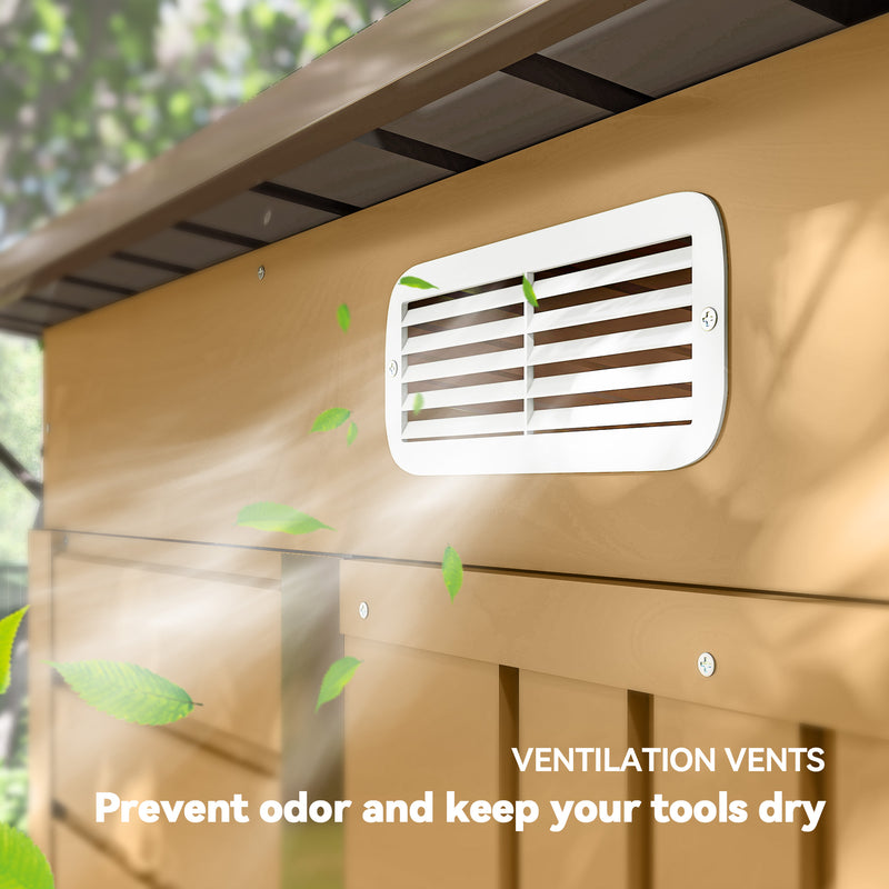 6 x 4FT Galvanized Garden Storage Shed, Metal Outdoor Shed with Double Doors and 2 Vents, Yellow
