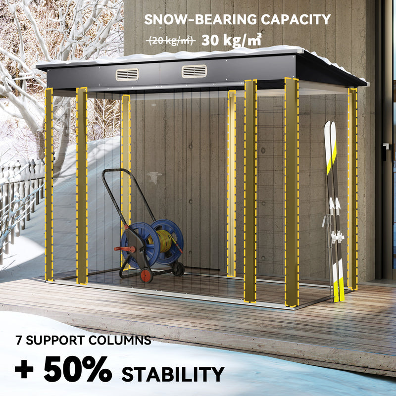 8 x 4FT Galvanized Garden Storage Shed, Metal Outdoor Shed with Double Doors and 2 Vents, Grey
