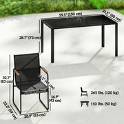 Outsunny - 7 Pieces Outdoor Dining Set for 6, Glass Patio Table and Chairs with Decorative Armrests, All Weather Mesh, Black