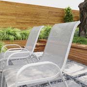Outsunny - Set of 4 Outdoor Dining Chairs, Stackable Lawn Chairs with High Back, Breathable Mesh Seat for Garden Porch, White