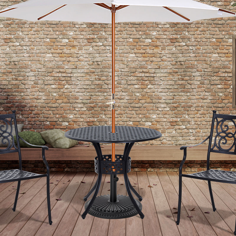 Outsunny - 33-Inch Roud Patio Dining Table with Umbrella Hole, Cast Aluminum Garden Table, All Weather Patio Bisto Table, for Lawn, Garden, Outside, Black