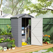 4.4' x 3.3' Plastic Garden Storage Shed with Latch Door, Vents, Sloped Roof, Grey