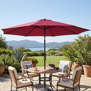 10' x 8' Round Market Umbrella, Patio Umbrella with Crank Handle and Tilt, Outdoor Parasol for Garden, Wine Red