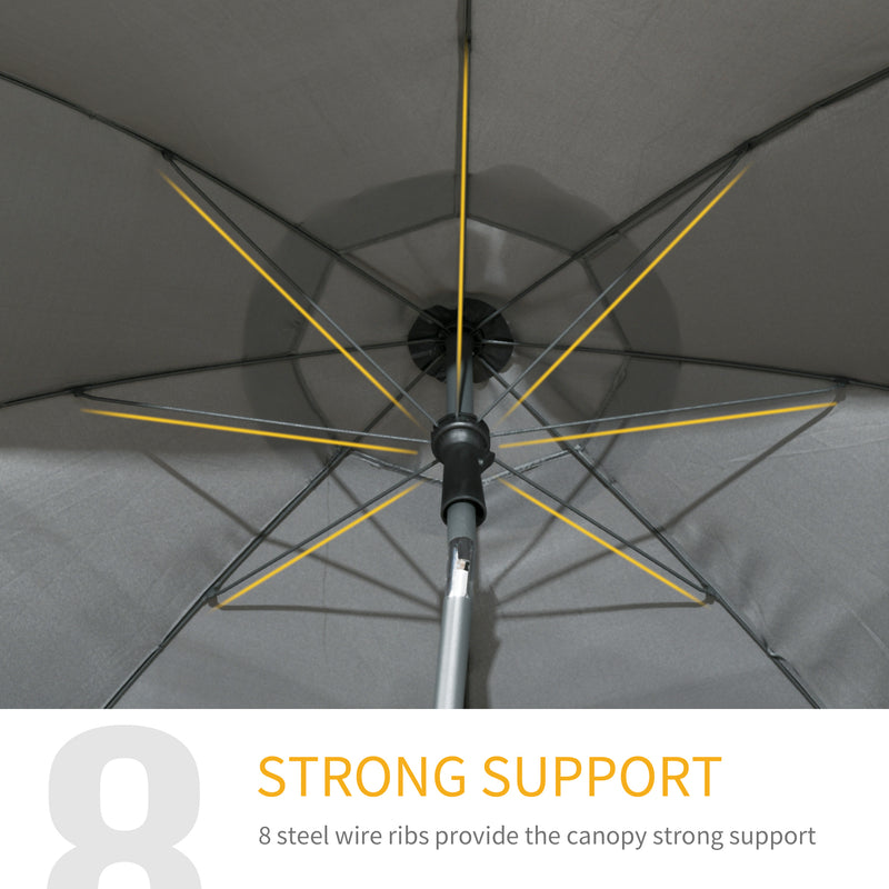 Outsunny - 6ft Beach Umbrella, Outdoor Sun Shade Parasol with Push Button Tilt, Ruffled UV50+ Vented Canopy, Dark Grey — 84D-221V00CG