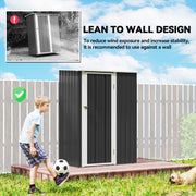 5 x 3ft Outdoor Storage Shed Metal Garden Shed Cabanon with Sloped Roof, Lockable Door for Tool, Grey