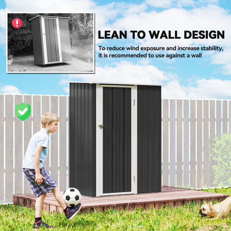 5 x 3ft Outdoor Storage Shed Metal Garden Shed Cabanon with Sloped Roof, Lockable Door for Tool, Grey