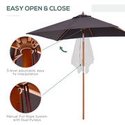 6.6x5ft Square Market Parasol, Wooden Patio Umbrella with Tilt Mechanism and 6 Bamboo Ribs, Garden Sunshade, Dark Grey