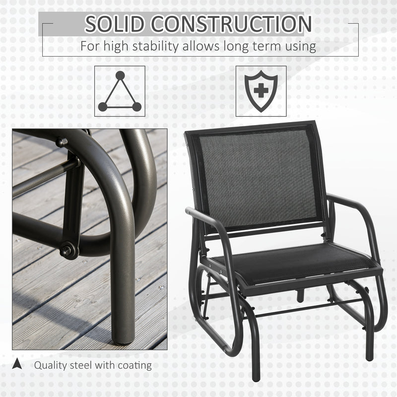 Outsunny - Patio Glider Outdoor Glider Chair with Breathable Mesh Seat & Backrest, Armrests and Metal Frame, Black